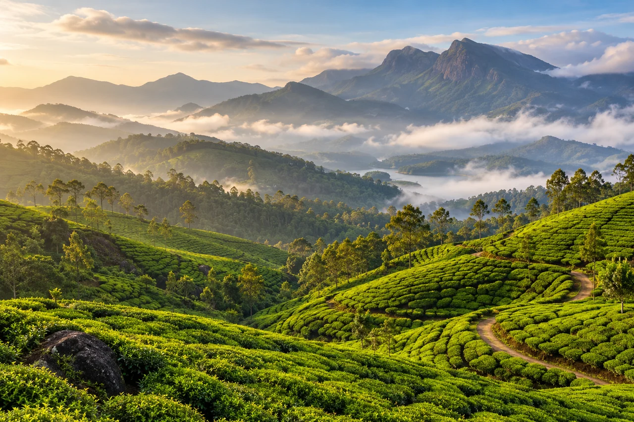 Illustrative tea hills in Kerala